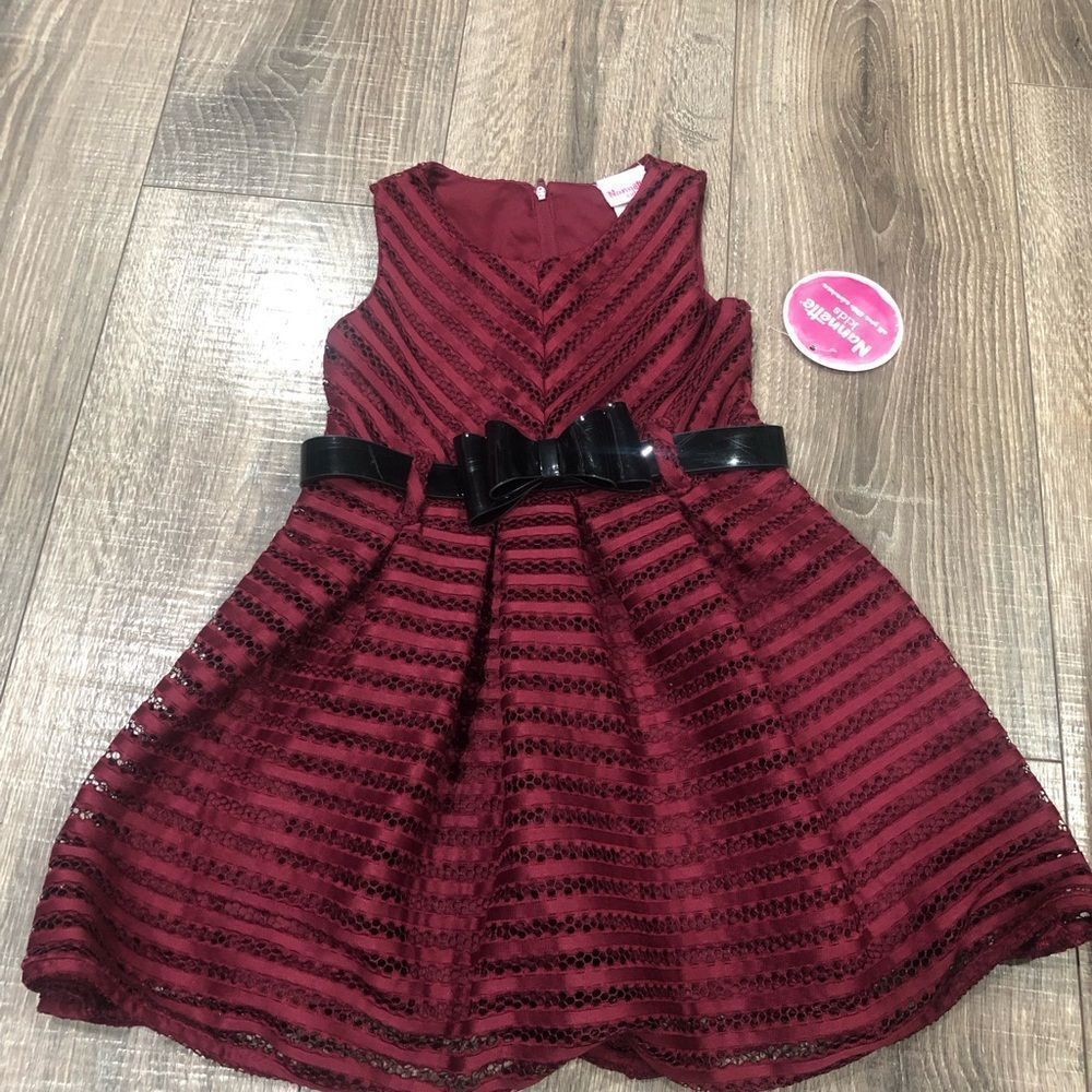 NEW Girl Burgundy Red Dress with Black Bow Size 4 Party Dress Formal Dress